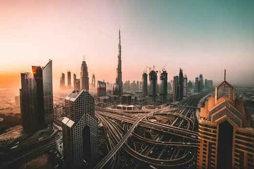 Dubai skyline with Burj Khalifa and modern towers