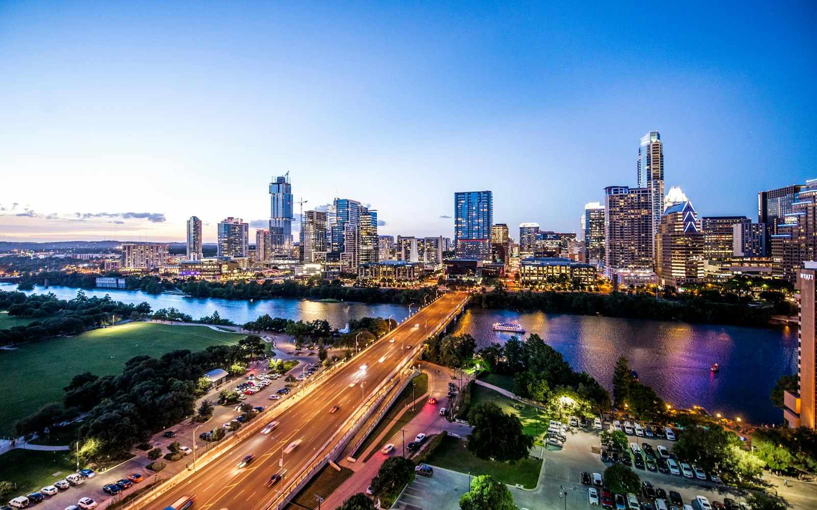 Austin skyline and Texas evening light