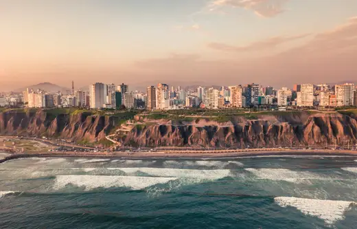 Pacific coastline cliffs and parks in Lima, Peru