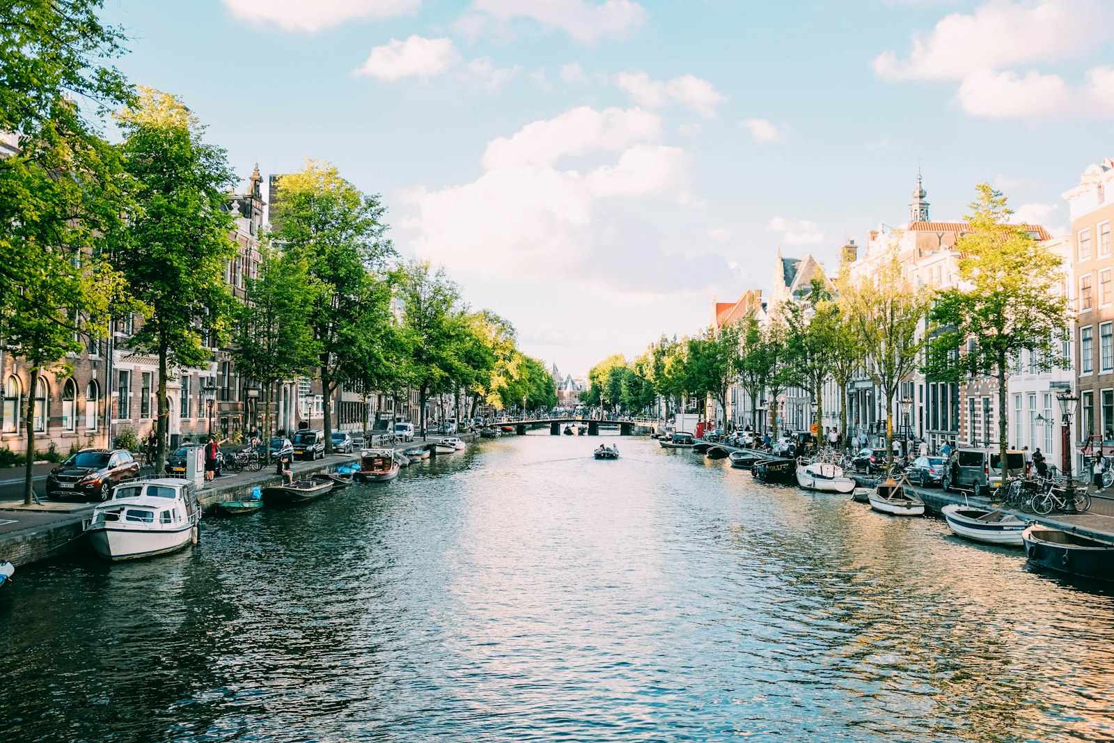 Canal houses and bridges in Amsterdam, Netherlands