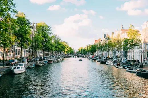 Canal houses and bridges in Amsterdam, Netherlands
