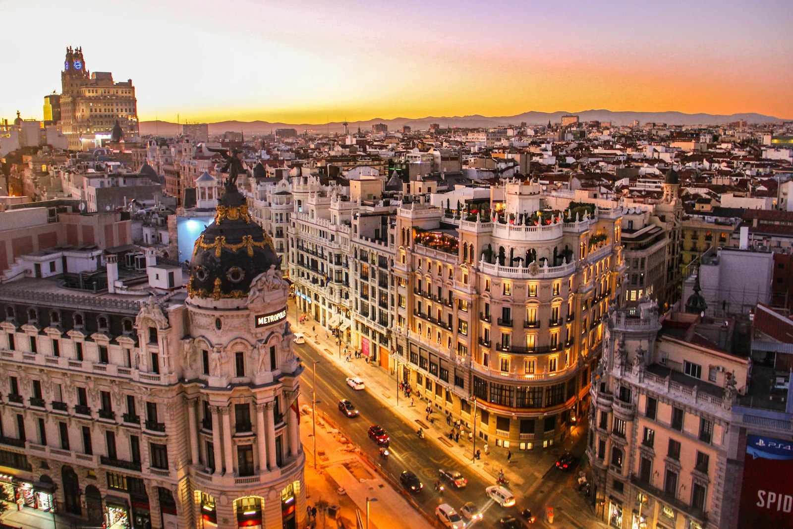 Gran Vía and central Madrid architecture, Spain