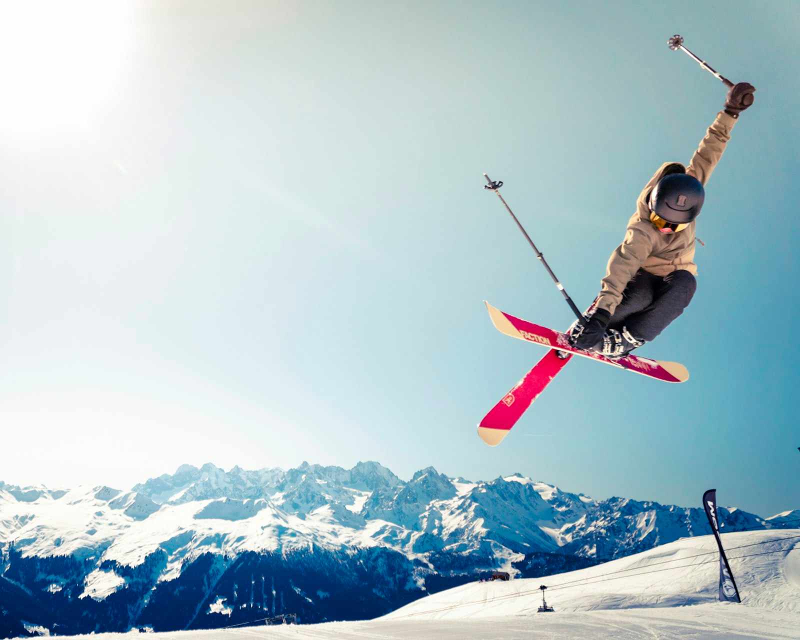 Snowy mountain peaks and alpine ski slopes