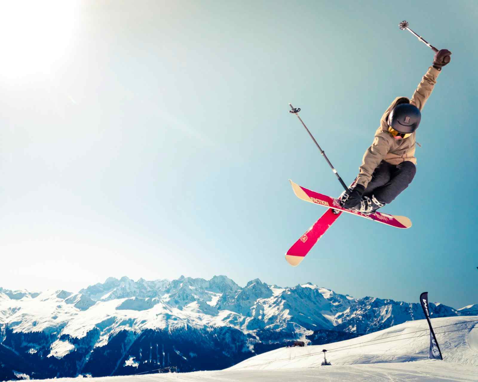 Snowy mountain peaks and alpine ski slopes