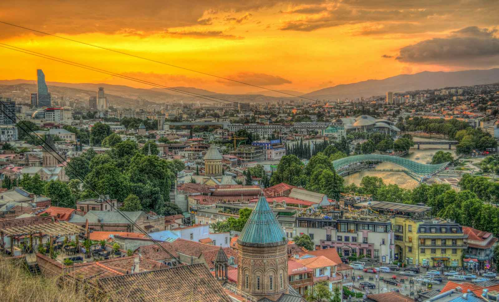 Caucasus city architecture and hills near the Black Sea