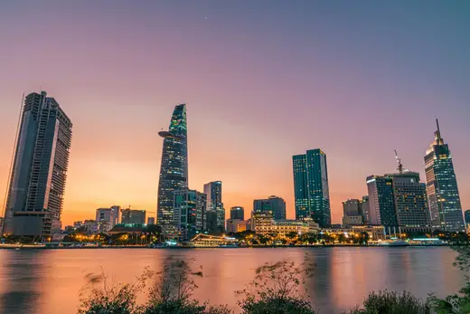 Busy street scene and architecture in Ho Chi Minh City, Vietnam