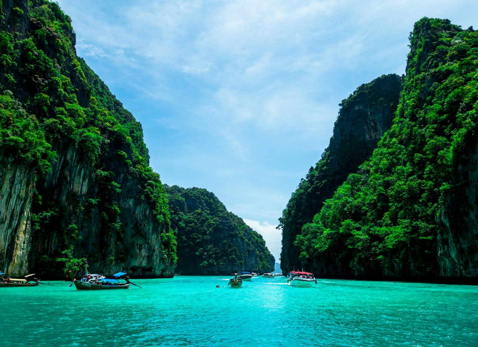 Tropical island cliffs and turquoise Andaman Sea, Thailand